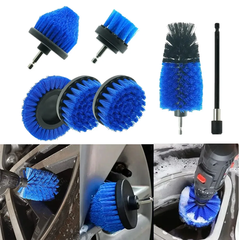 

7PCS Drill Brush Attachment Set Scrubbing Brush Drill Kit Cleaning Brush with Extension Car Wheel Tire Cleaning Drill Brushes