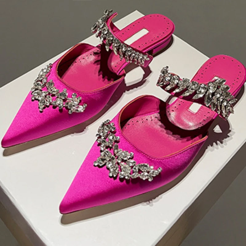 Pointed Toe Flat Slippers Rhinestone Flat Heel High Heel Sandals and Slippers Women Baotou Muller Wedding Shoes
Pointed Toe Flat Slippers Rhinestone Flat Heel High Heel Sandals and Slippers Women Baotou Muller Wedding Shoes