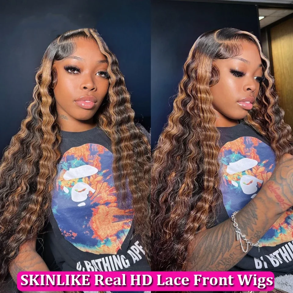 

Loose Deep Wave Glueless Wig Human Hair Ready To Wear 5x5 HD Lace Closure Curly Highlight Ombre 4/27 Preplucked Hairline Pre Cut