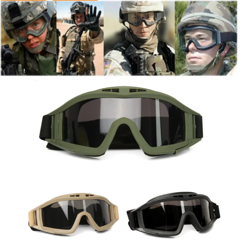 

Military Tactical Goggles 3 Lens Windproof Dustproof Shooting Motocross Motorcycle Mountaineering Glasses CS Safe Protection