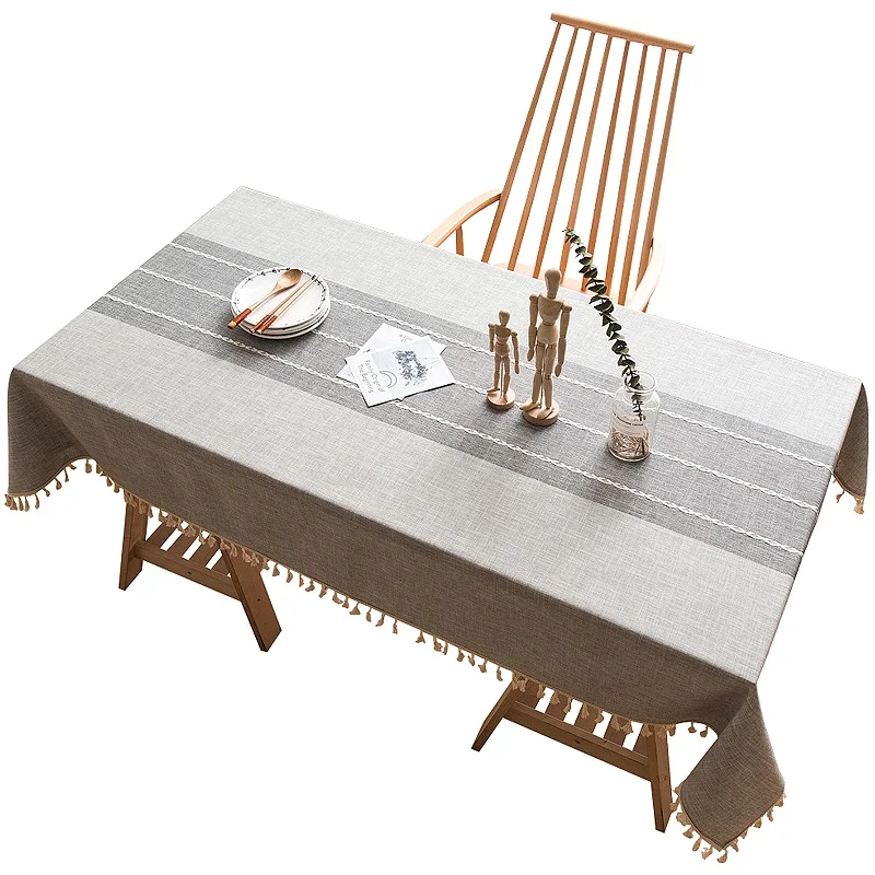 

Linen tablecloth classical simple plaid decoration with tassels waterproof thickened rectangular wedding banquet coffee table ta