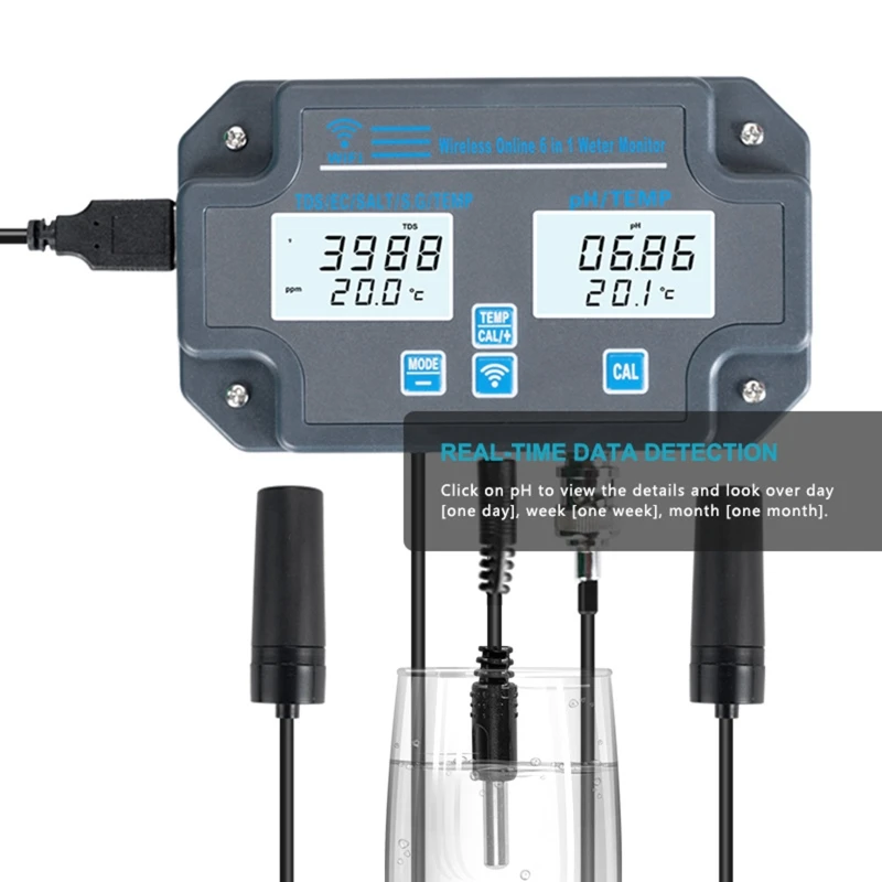 K92A 6-in-1 Water Quality Monitor Tester for Fish Tank Swimming Pool Universal Water Analyzer PH/EC/TDS/SALT/S.G/Temp Meter
K92A 6-in-1 Water Quality Monitor Tester for Fish Tank Swimming Pool Universal Water Analyzer PH/EC/TDS/SALT/S.G/Temp Meter