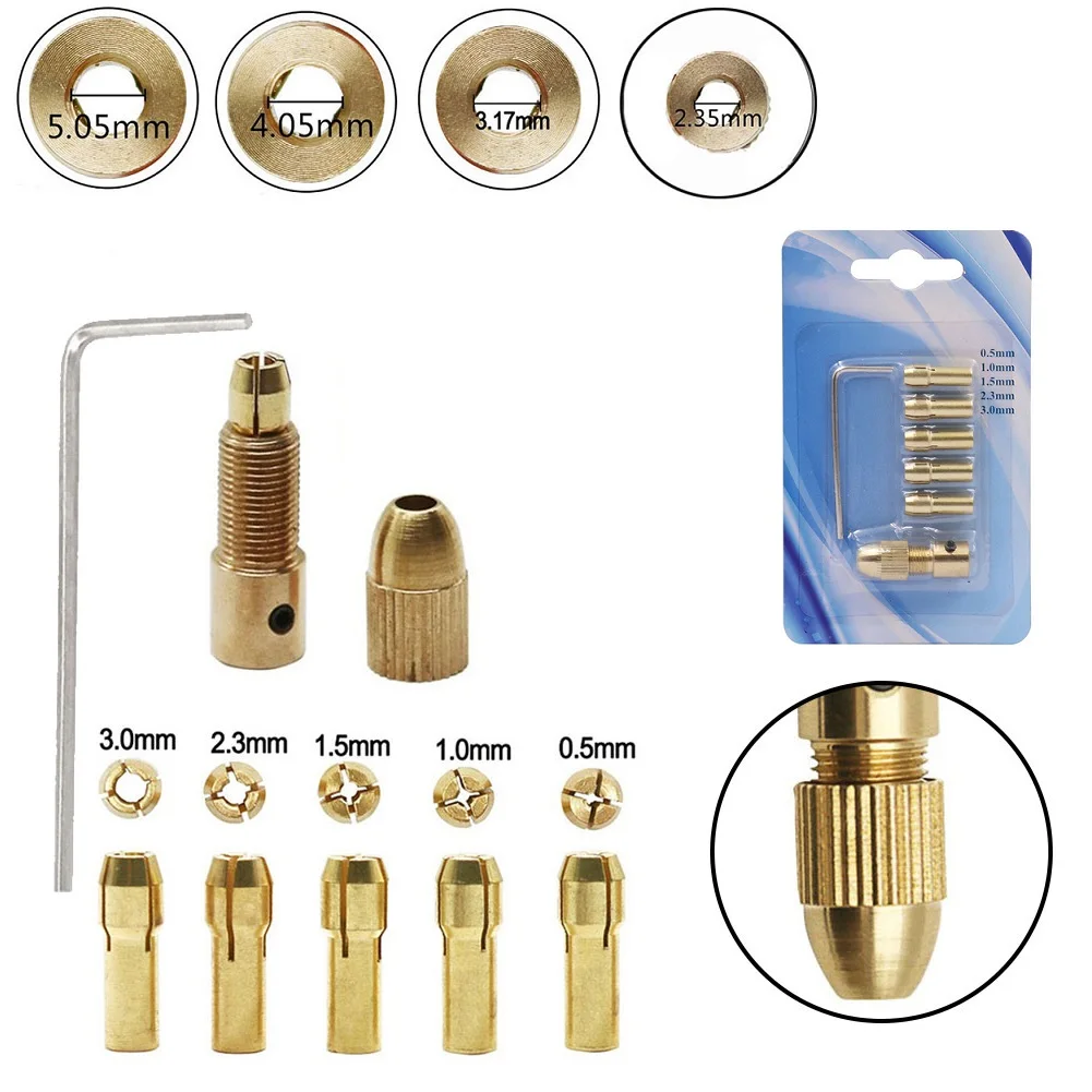 

7pc Brass Collet /Mini Drill Chucks Adapter/ 2.35/3.17/4.05/5.05mm Small /Wrench Copper /Folder Drill Collet For Motor Shaft