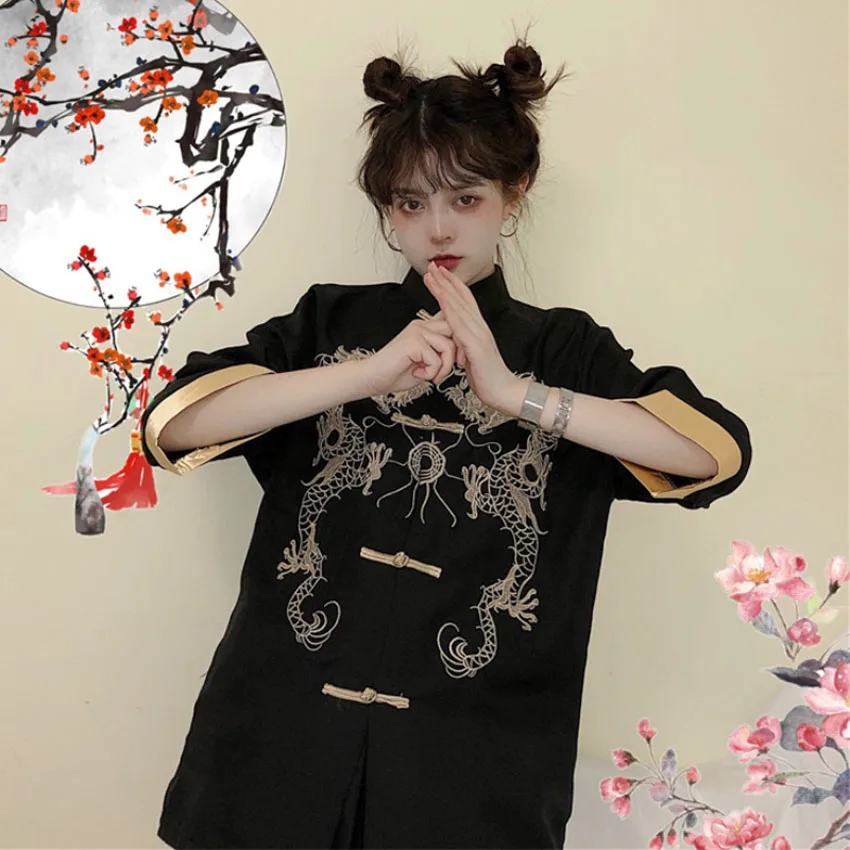 Chinese Traditional Tang Suit for Women Summer Black Gothic Long Style Blouse Single Breasted Dragon Embroidery Hanfu Tops
Chinese Traditional Tang Suit for Women Summer Black Gothic Long Style Blouse Single Breasted Dragon Embroidery Hanfu Tops