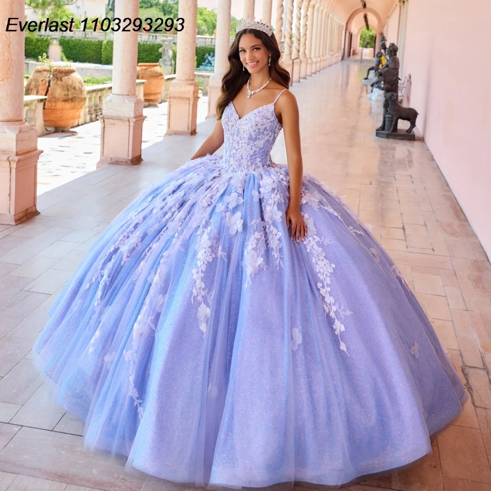 

EVLAST Glitter Purple Quinceanera Dress Ball Gown Lace Applique Crystals Beaded With Cape Sweet 16 Vestido De 15 Anos TQD342