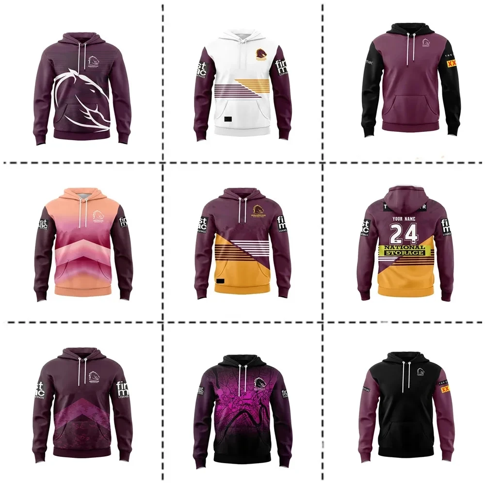 

2024 Brisbane Broncos Hoodie Hat / Home / Away / Training Rugby Jersey - Mens Size: S-3XL （Print Custom Name Number）