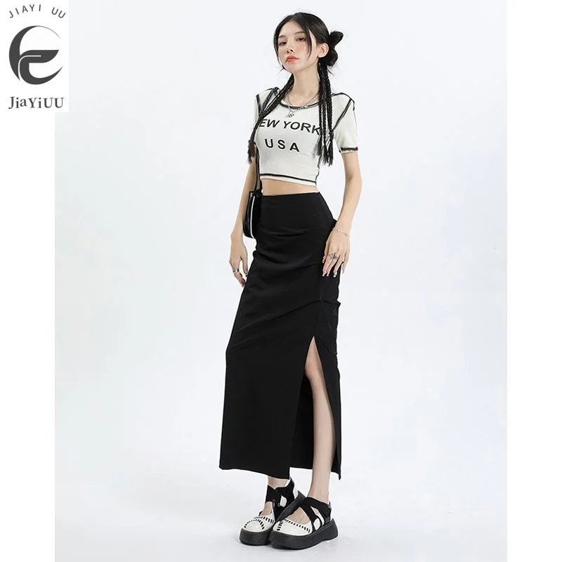 

2024 Women's Summer New Work Dress Half Skirt Slim Fit Slim Slim Split Spicy Girl Pleated Skirt High Waist Wrapped Hip Long Skir