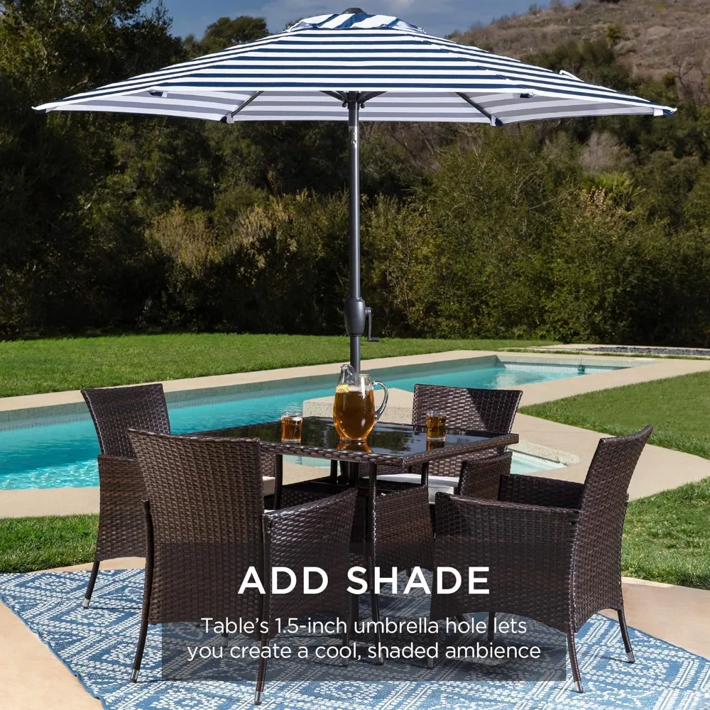 5-Piece Indoor Outdoor Wicker Dining Set Furniture for Patio, Backyard w/Square Glass Tabletop,Umbrella Cutout, 4 Chairs - Cream
5-Piece Indoor Outdoor Wicker Dining Set Furniture for Patio, Backyard w/Square Glass Tabletop,Umbrella Cutout, 4 Chairs - Cream