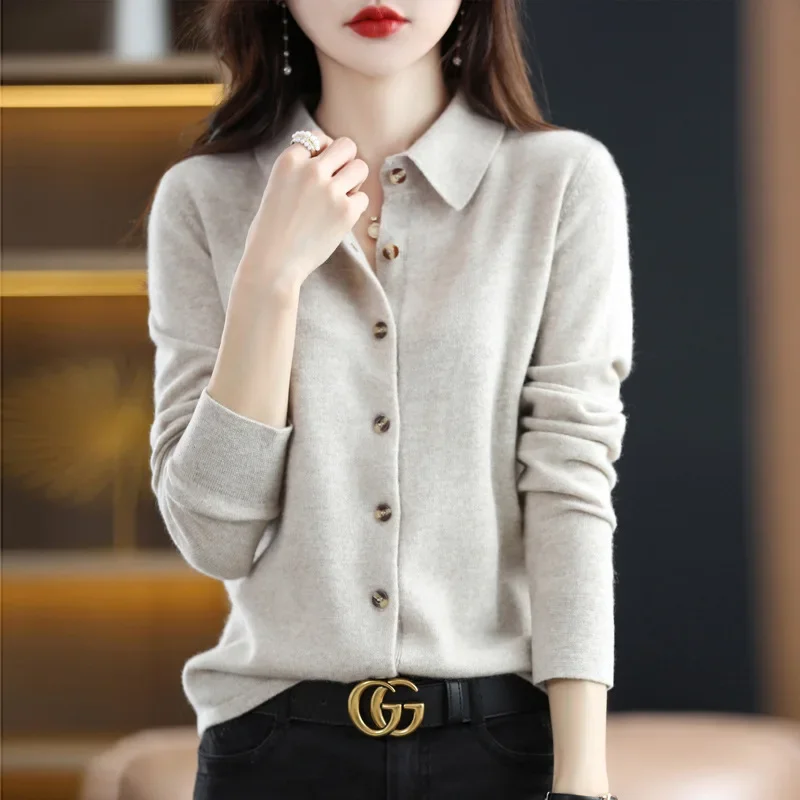 Spring and Autumn POLO Collar Sweater Knitted Shirt with Loose Long-Sleeved Non-Cashmere Cardigan Temperament Lapel Jacket
Spring and Autumn POLO Collar Sweater Knitted Shirt with Loose Long-Sleeved Non-Cashmere Cardigan Temperament Lapel Jacket