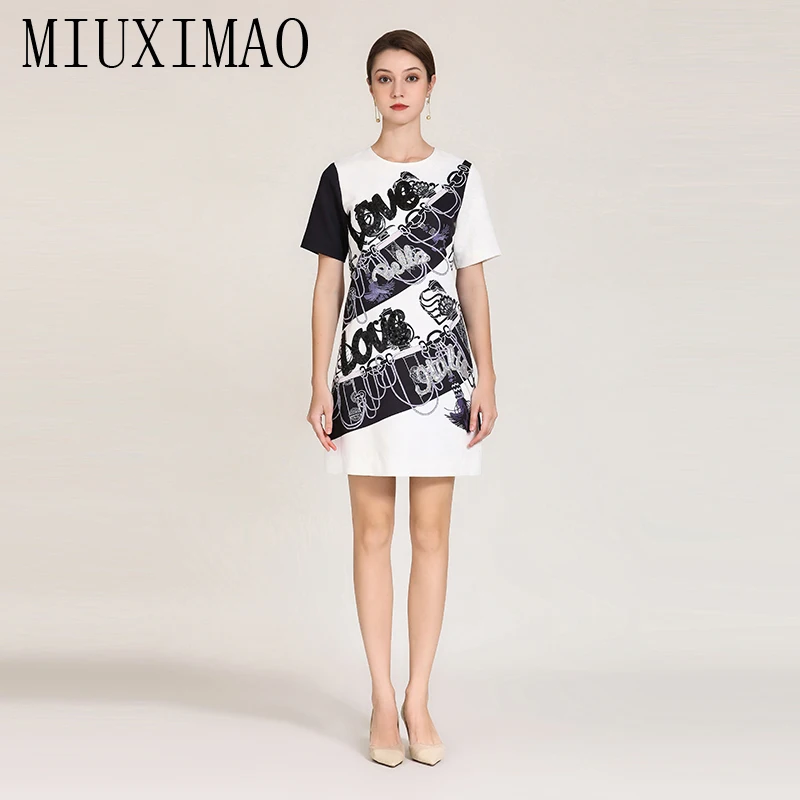 MIUXIMAO 2023 High Quality Spring&Summer Elegant Dress Short Sleeve Diamond Letter Fashion Mini Dress Women Vestides
MIUXIMAO 2023 High Quality Spring&Summer Elegant Dress Short Sleeve Diamond Letter Fashion Mini Dress Women Vestides