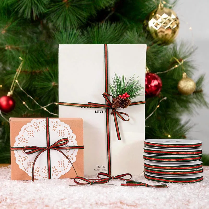 

25 ярдов 6 мм рождественские красные зеленые ленты для свадебной вечеринки подарок бант упаковочное украшение Рождественские Новогодние товары Navidad 2024