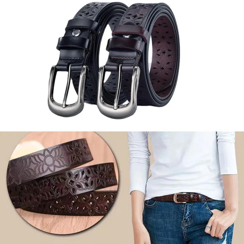 

New Genuine Women's Belts Hollow Pattern Fashion Jeans Classic Retro Simple Woman Female Belt Vintage Pin Buckle Strap Jeans