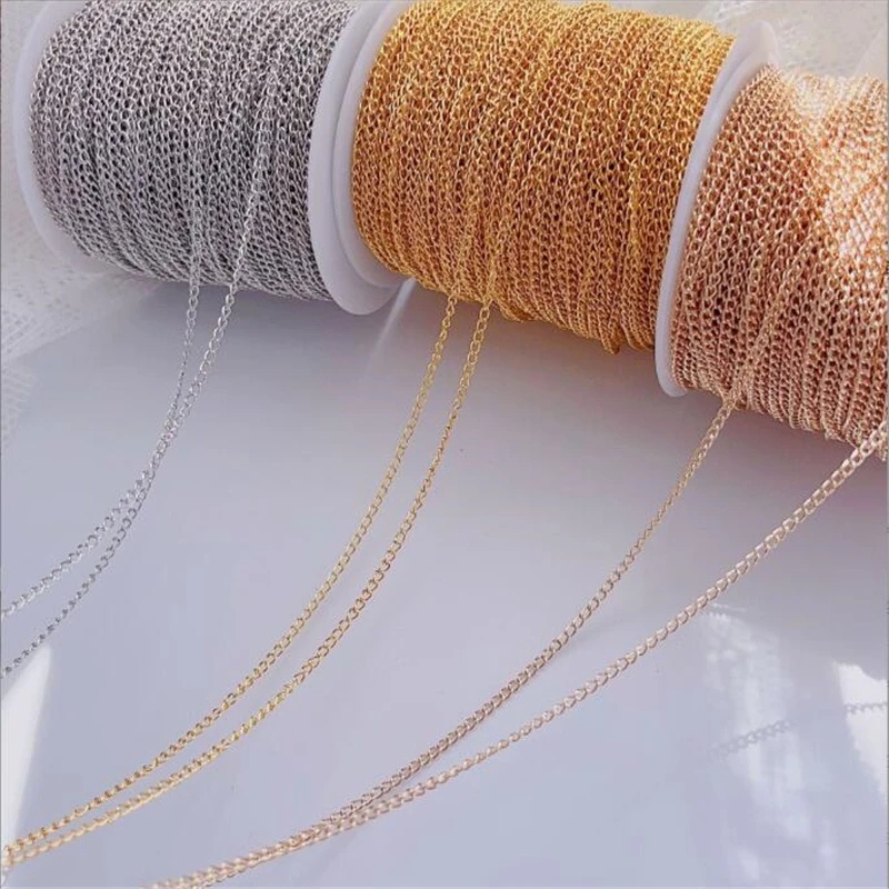

1 Meter No Fade Rolo Link Chains Tail Extend Chain For DIY Jewelry Making Bracelet Tassel Thin Chain Crafts Garment Accessories