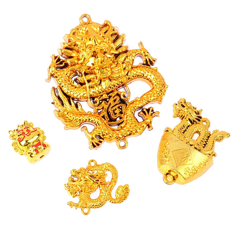 

1PCS 2024 New Year Of The Gold-plated Plastic Zodiac Dragon Pendant DIY Lucky Dragon Mascot Hanging Ornament Accessories Gift