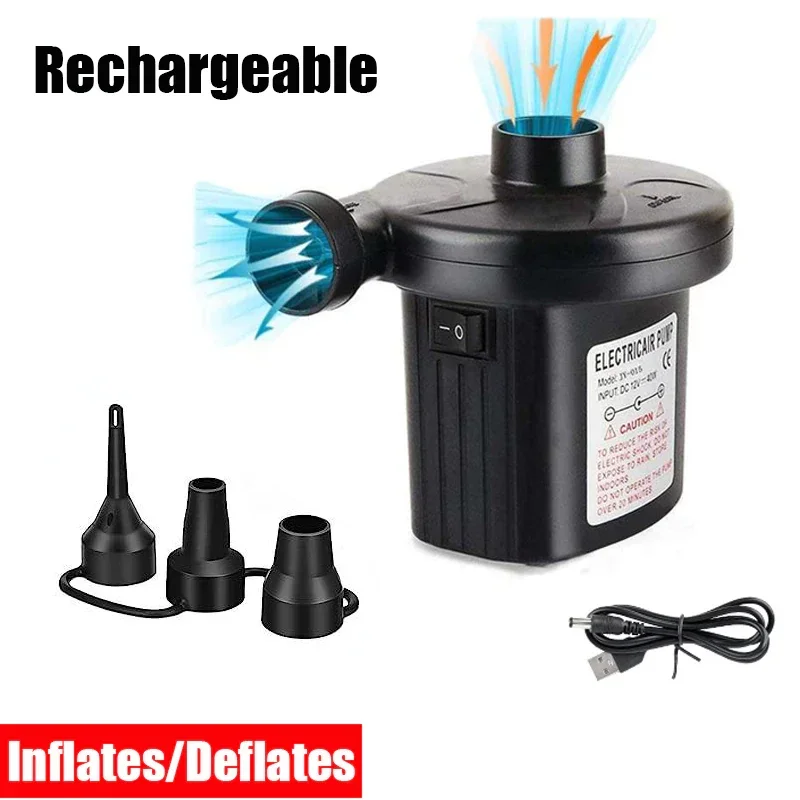 

Potable Electric Air Pump 75W Inflatable Pump Compressor For Mattress Swimming Pool Fast Air Filling Inflator Blower 3 Nozzles