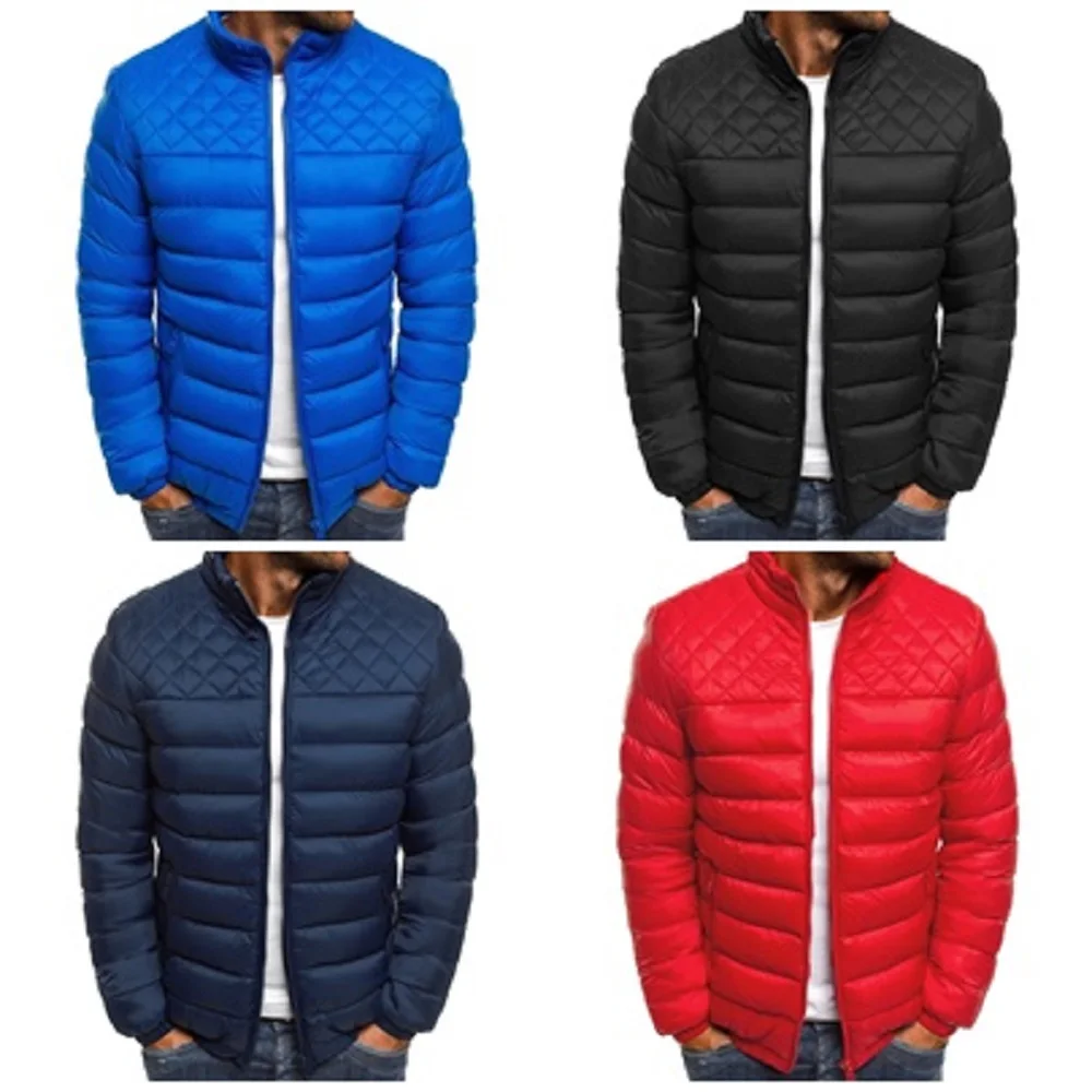 

Winter Coat Men's Outdoor Jacket Fashion Autumn/Winter Casual Warm Zipper Overcoat Jumbo Men Elegance Rhombus Line Size S-XXL