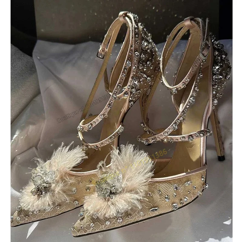 Fur Decor Rhinestone Sandals Crystal Cross Band Thin High Heel Shoes for Women Solid Big Size Pointed Toe Heels Zapatillas Mujer
Fur Decor Rhinestone Sandals Crystal Cross Band Thin High Heel Shoes for Women Solid Big Size Pointed Toe Heels Zapatillas Mujer