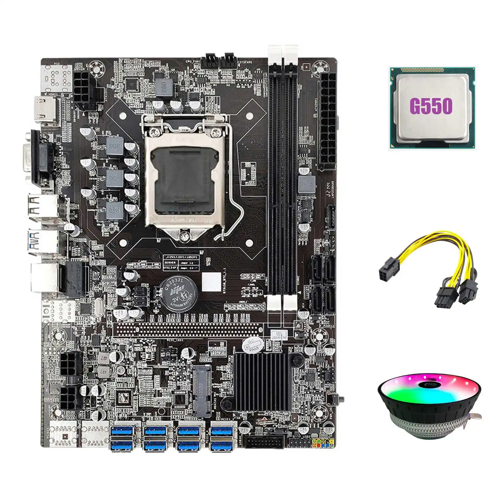 Материнская плата B75 ETH для майнинга 8xpcie на USB + G550 CPU + RGB вентилятор + 6Pin на двойной 8Pin кабель LGA1155 B75 BTC материнская плата для майнинга
Материнская плата B75 ETH для майнинга 8xpcie на USB + G550 CPU + RGB вентилятор + 6Pin на двойной 8Pin кабель LGA1155 B75 BTC материнская плата для майнинга