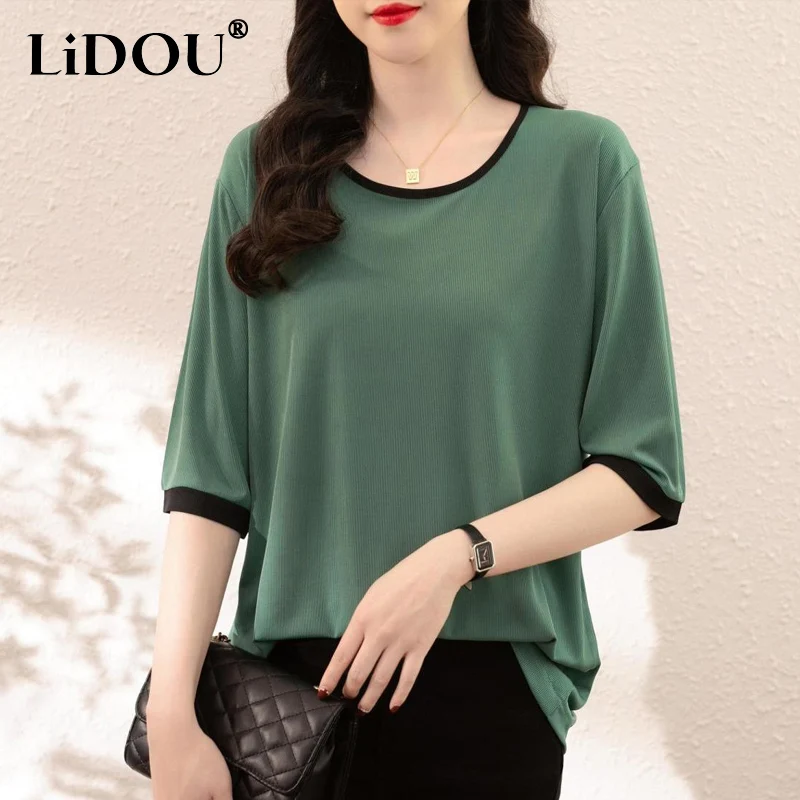 2023 Summer New Oversize Solid Color Round Neck Short Sleeve Ice Silk Fabric T-Shirts Women Elegant Fashion Loose Casual Pullove
2023 Summer New Oversize Solid Color Round Neck Short Sleeve Ice Silk Fabric T-Shirts Women Elegant Fashion Loose Casual Pullove