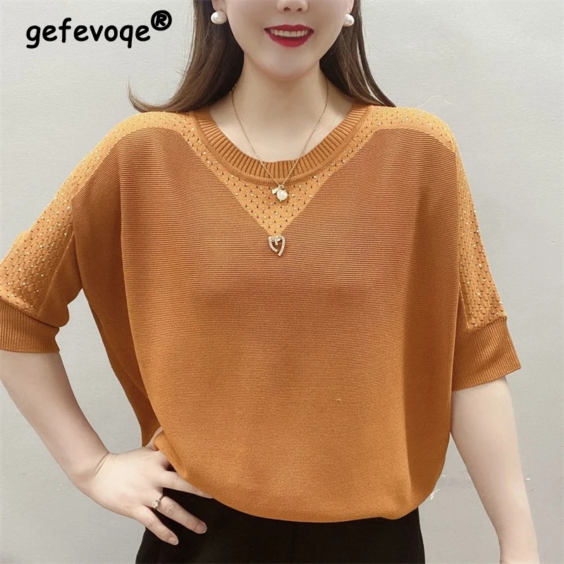Women Clothing Spring Summer Fashion Hollow Rhinestone Elegant Knitwears Ladies Casual Round Neck 3/4 Sleeve Loose Pullover Tops
Women Clothing Spring Summer Fashion Hollow Rhinestone Elegant Knitwears Ladies Casual Round Neck 3/4 Sleeve Loose Pullover Tops