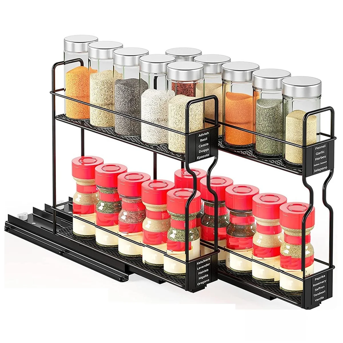

Spice Rack Organizer, 2-Tier Pull Out Seasoning Rack for Kitchen Cabinet, Spice Drawer Organizer Shelf for Small Space