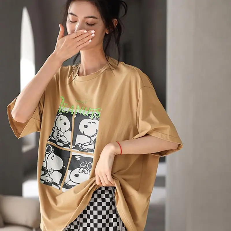New Snoopy Summer Cartoon Cotton Short Sleeve Short Pants Two-Piece Suit M-Xl Size Kawaii Anime Female Home Clothes for Gifts
New Snoopy Summer Cartoon Cotton Short Sleeve Short Pants Two-Piece Suit M-Xl Size Kawaii Anime Female Home Clothes for Gifts