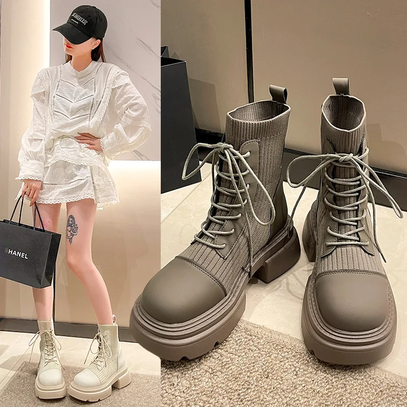 Stretch Knitted Platform Ankle Boots Women Slip-On Thick Bottom Motorcycle Boots Woman Casual Non-Slip Autumn Short Botas Mujer
Stretch Knitted Platform Ankle Boots Women Slip-On Thick Bottom Motorcycle Boots Woman Casual Non-Slip Autumn Short Botas Mujer