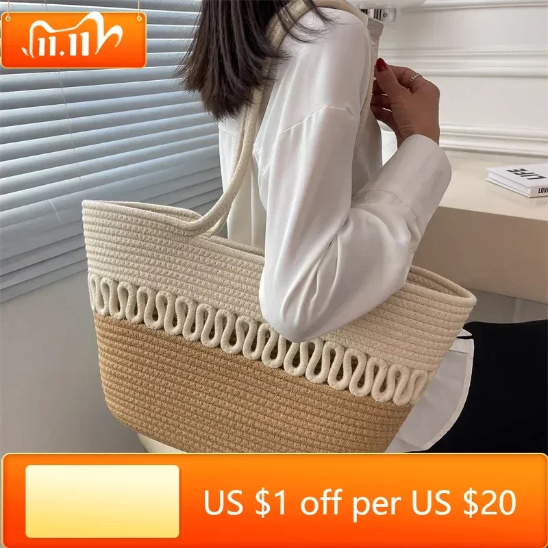 Women's Knitting Shoulder Bag New Summer Large Capacity Hollow Cotton Bag Casual Beach Vacation Handbags Eco Reusable Shopper
Women's Knitting Shoulder Bag New Summer Large Capacity Hollow Cotton Bag Casual Beach Vacation Handbags Eco Reusable Shopper