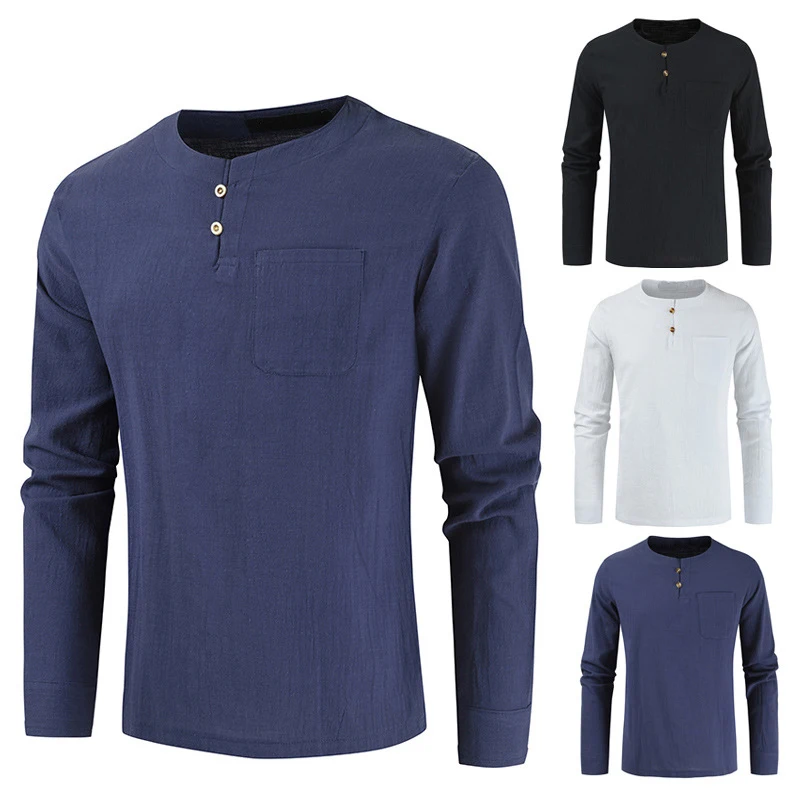 New Men's Fashion Two Button Round Neck Long Sleeve Shirt Top Retro Fashion Chest Pocket Shirt Male Beach Shirt Top Clothes
New Men's Fashion Two Button Round Neck Long Sleeve Shirt Top Retro Fashion Chest Pocket Shirt Male Beach Shirt Top Clothes