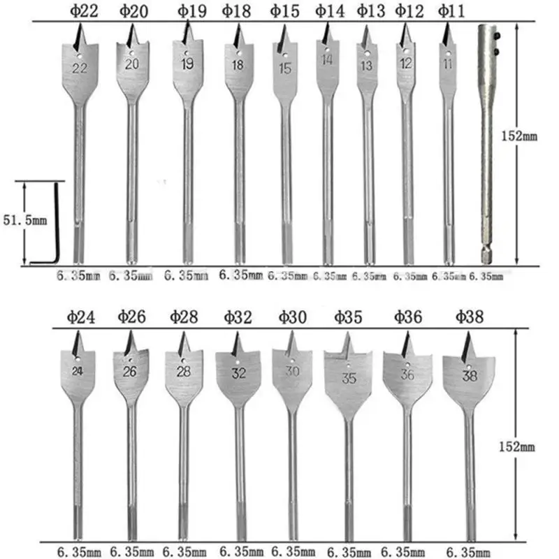 6-55mm Durable Woodworking Tool Sets Flat Drill Long High-carbon Steel Wood Flat Drills Woodworking Spade Drill Bits
6-55mm Durable Woodworking Tool Sets Flat Drill Long High-carbon Steel Wood Flat Drills Woodworking Spade Drill Bits