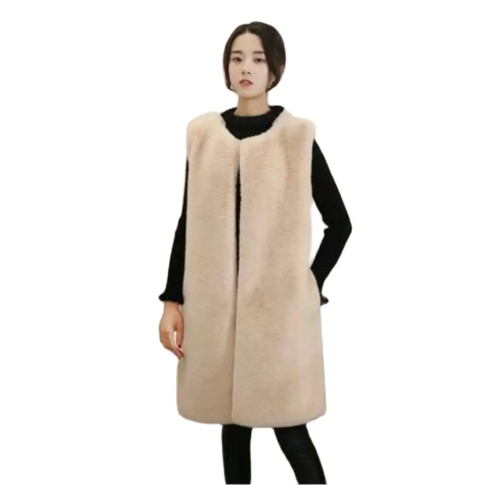 

Women's Imitation Fur Sleeveless Coat Long Fur Jackets Lnternet Celebrity Loose Imitation Mink Vest Autumn Winter
