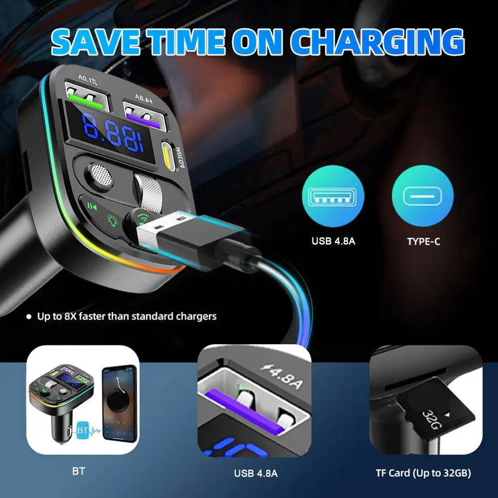

Car Bluetooth 5.0 Fm Transmitter Wireless Handsfree Mp3 Player 3.1a Car Fast Charger Dual Accessories Led Receiver Audio Us F7e3