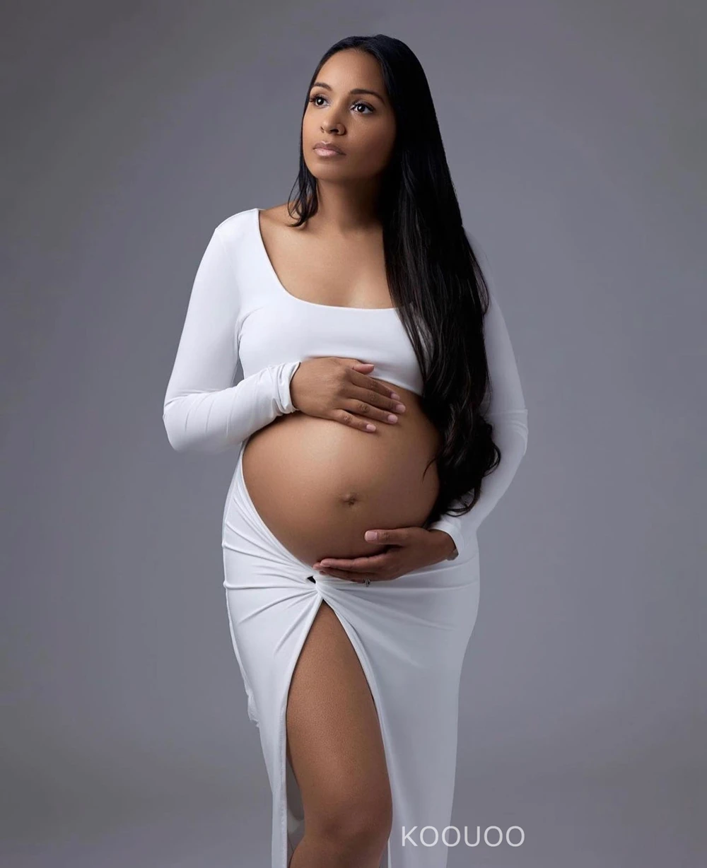 

Maternity Photo Shoot Square Neck Hollow Cutout Women's Sexy Spice Girl Waistless Pregnant Woman Collar Solid High Slit Dress