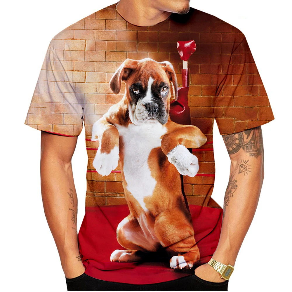 

New Fashion 3D Cute Animal Homme Boxer Dog Street Funny Pet Dog T-shirt Animal Puppy T-shirt Size XXS-6XL