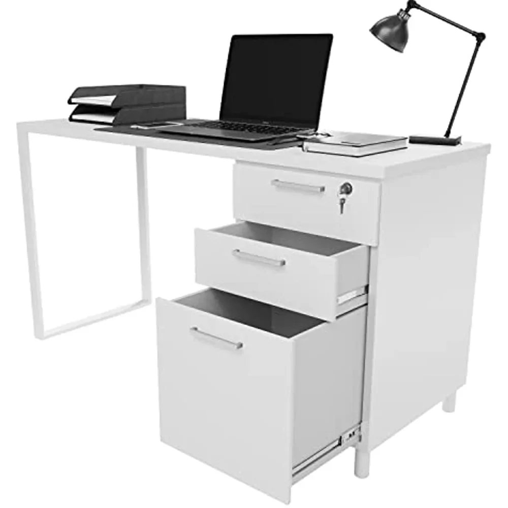

Milano Home Office Desk - 47 Inch White/White Home Office Desk with Drawers - Modern Computer Desk with Storage, Wooden Office