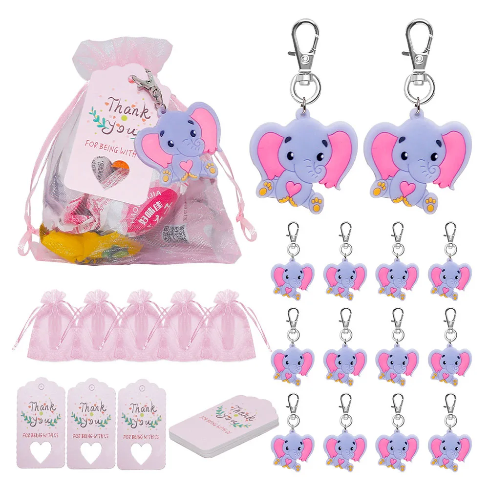 

Elephant themed birthday shower gift set includes keychain tag and gift bag materials suitable for all occasions