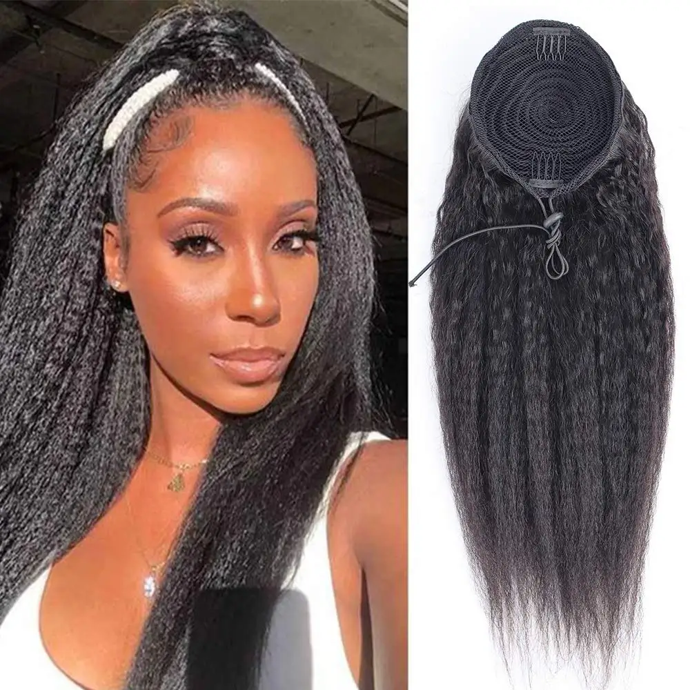 

Бразильские курчавые прямые волосы на кулиске для конского хвоста, натуральный черный цвет, 100% человеческие волосы на заколке для конского хвоста, наращивание волос для женщин
