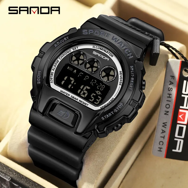 

SANDA LED Digital Watch Men Military Army Sport Chronograph Date Week Wristwatch TPU Band 50M Waterproof Male Electronic Clock