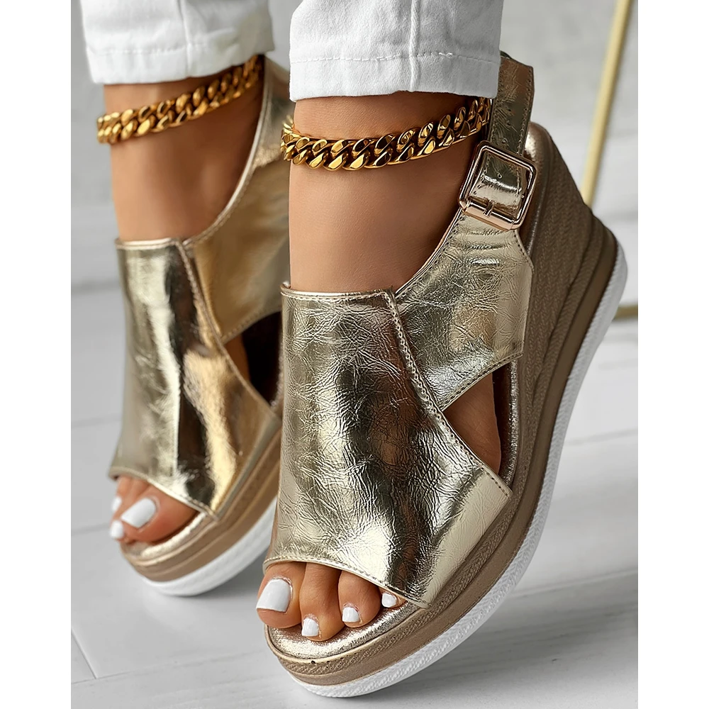 

Hollow Out Slingback Peep Toe Sandals for Lady Summer Casual Women Wedges Going Out Platform Ankle Buckle Shoes Party Fashion