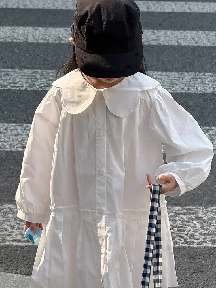 2025 Autumn New Girls Preppy Style Pleated Dress Solid Children Long Sleeve Dress Baby Girl Large Lapel Loose Dress Kids Clothes 22 Sd1ca378aefe84e039ca7721dc13e0e480