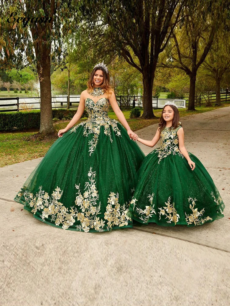 Emerald Green Quinceanera Dresses Gold Lace Princess Long Ball Gown Sweet 15 Year Girls Prom Evening Vestidos De Fiesta
Emerald Green Quinceanera Dresses Gold Lace Princess Long Ball Gown Sweet 15 Year Girls Prom Evening Vestidos De Fiesta