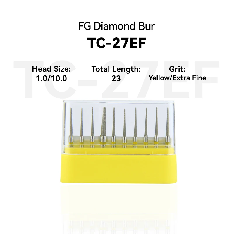 1Set Dental Diamond Burs TC-27EF FG High Speed 23.0mm Yellow Rings Extra Fine Medium Intra-oral Shank Burs for Dentistry
1Set Dental Diamond Burs TC-27EF FG High Speed 23.0mm Yellow Rings Extra Fine Medium Intra-oral Shank Burs for Dentistry