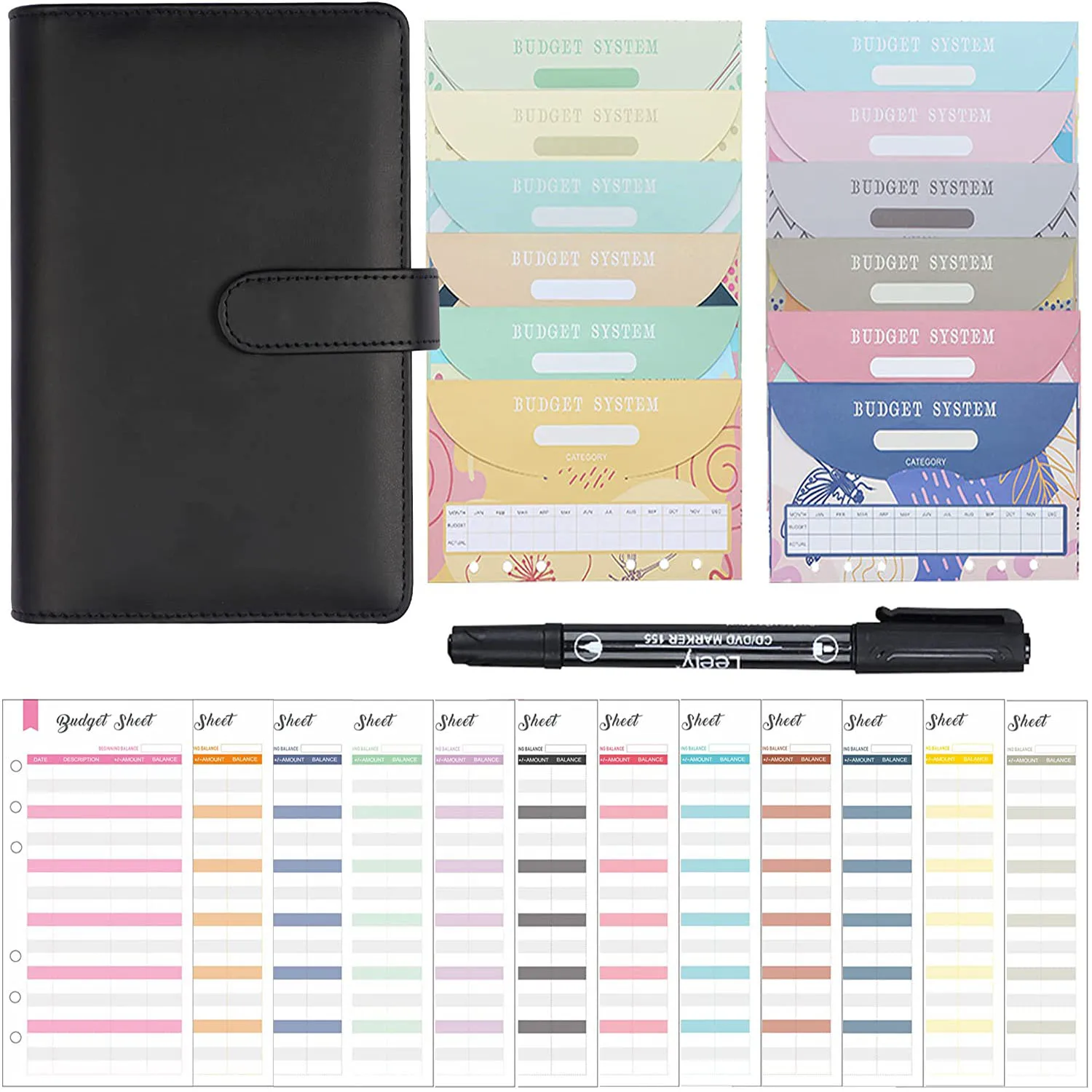 26 Pcs A6 Binder Notebook with Budget Cash Envelopes ,Money Organizer Binder for Cash Saving with Expense Sheets and Marker Pen
26 Pcs A6 Binder Notebook with Budget Cash Envelopes ,Money Organizer Binder for Cash Saving with Expense Sheets and Marker Pen