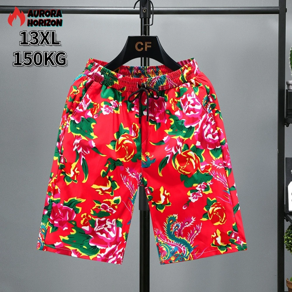 

New 2023 Summer Men's Plus Size 13XL Shorts Beach Board Shorts Pants Running Surffing Male China Dongbei Big Red Flower Shorts