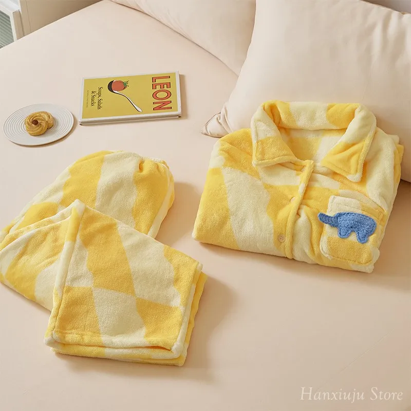 Warm Thick Flannel Casual Women's Pajamas Sets Yellow Color Long Sleeve Sleepwear Suits Winter Autumn Plus Pyjamas 10 Sd1d2fbdf5baa4fe6afbdde2289e87d21M