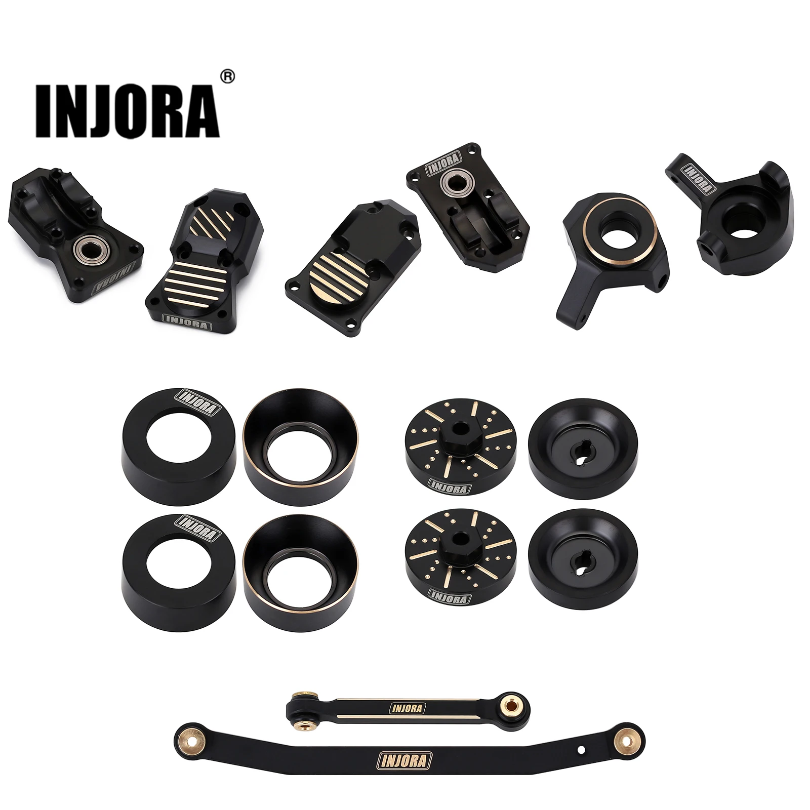 

INJORA Heavy Black Coating Brass Counterweight Steering Knuckles Wheel Hex For 1/24 RC Crawler Car Axial SCX24 Upgrade Parts