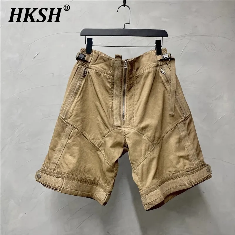 

HKSH Men's Punk Retro Waste Land Style Distressed Workwear Shorts Personalized Spliced Loose Casual Capris Fashion Trendy HK0784