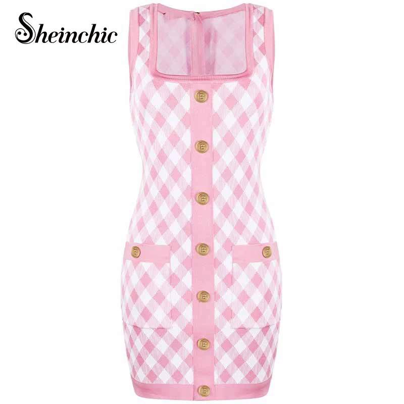 Casual Pink Plaid Dresses for Women 2022 Elegant Sleeveless A-line Mini Summer Dress B Buttons Luxury Clothes
Casual Pink Plaid Dresses for Women 2022 Elegant Sleeveless A-line Mini Summer Dress B Buttons Luxury Clothes