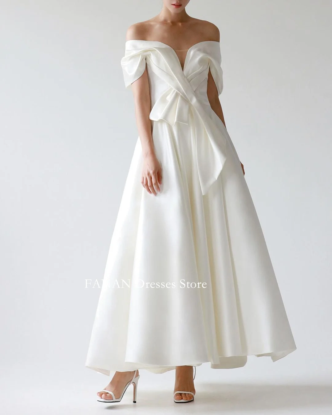 

FANAN Short Sleeves Korea A-Line Off Shoulder Ruched Wedding Dresses 웨딩드레스 Custom Made Corset Elegant Bride Gowns Plus Size