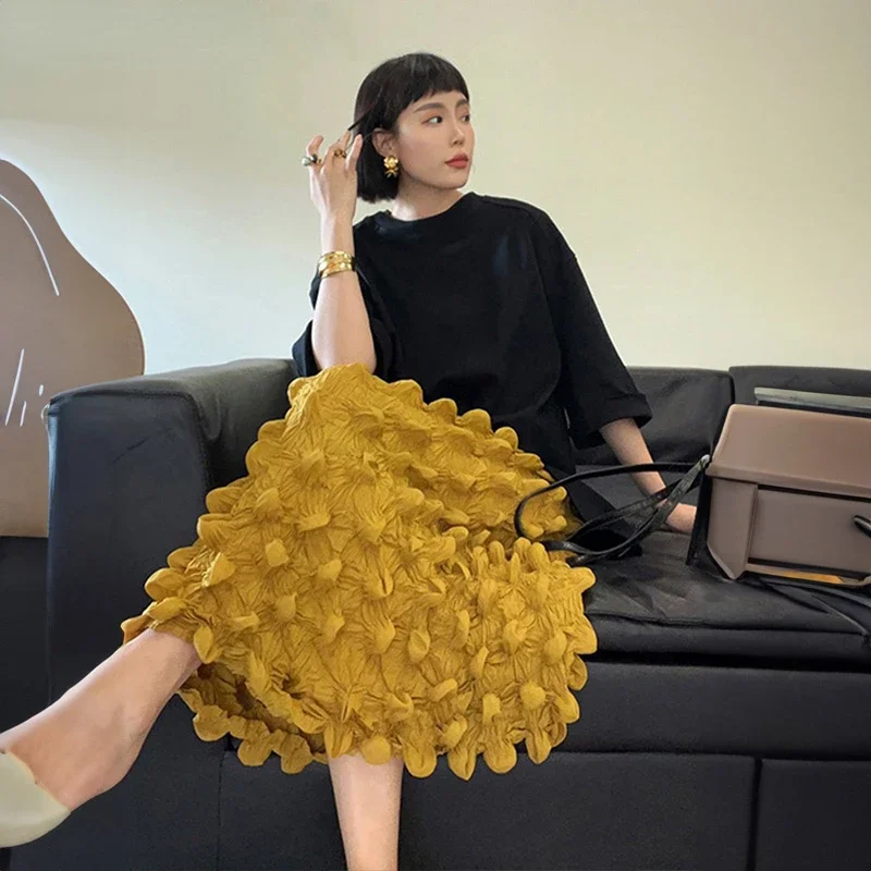 

Personalities Miyake Straight Skirt 2023 Fall New Design Sense Niche Three-dimensional Shape Unique Yellow Durian Pleated Skirt